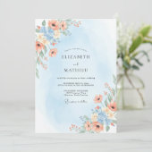 Invitation Mariage Abricot Azuré Ranunculus Eucalyptus (Debout devant)