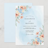 Invitation Mariage Abricot Azuré Ranunculus Eucalyptus (Devant / Derrière)