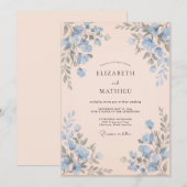 Invitation Mariage Abricot Bleuet Eucalyptus (Devant / Derrière)