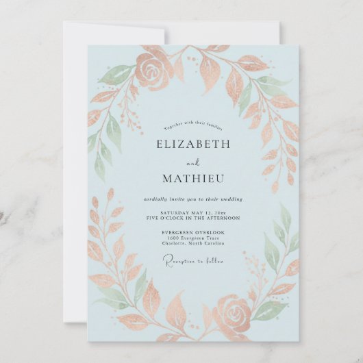Invitation Mariage Abricot Céleste Feuillage Eucalyptus (Devant)