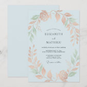 Invitation Mariage Abricot Céleste Feuillage Eucalyptus (Devant / Derrière)