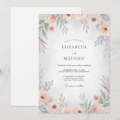 Invitation Mariage Abricot Ciel Ranunculus Eucalyptus (Devant / Derrière)