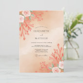 Invitation Mariage Abricot Corail Feuillage Eucalyptus (Debout devant)