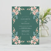 Invitation Mariage Abricot Cyan Foncé Feuillu (Debout devant)