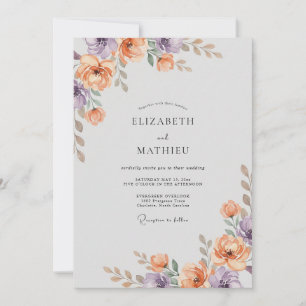 Invitation Mariage Abricot Lilas Feuillage Eucalyptus