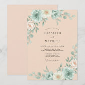 Invitation Mariage Abricot Mousse de Mer Succulente Eucalyptu (Devant / Derrière)