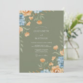 Invitation Mariage Abricot Olive Ranunculus Eucalyptus (Debout devant)