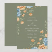 Invitation Mariage Abricot Olive Ranunculus Eucalyptus (Devant / Derrière)