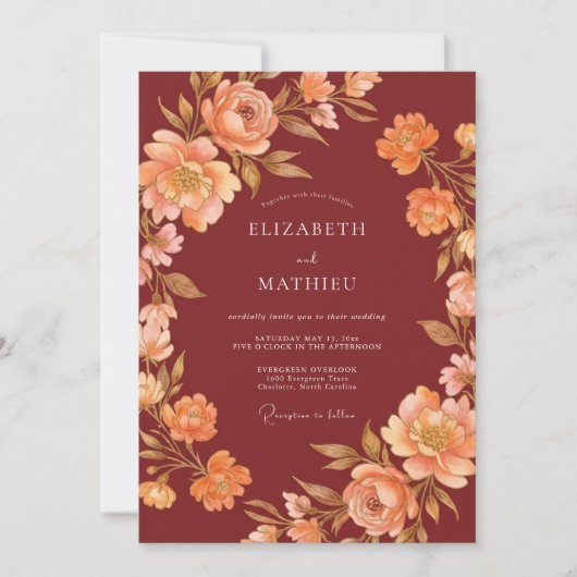 Invitation Mariage Abricot Paoné Marron (Devant)