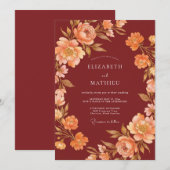 Invitation Mariage Abricot Paoné Marron (Devant / Derrière)