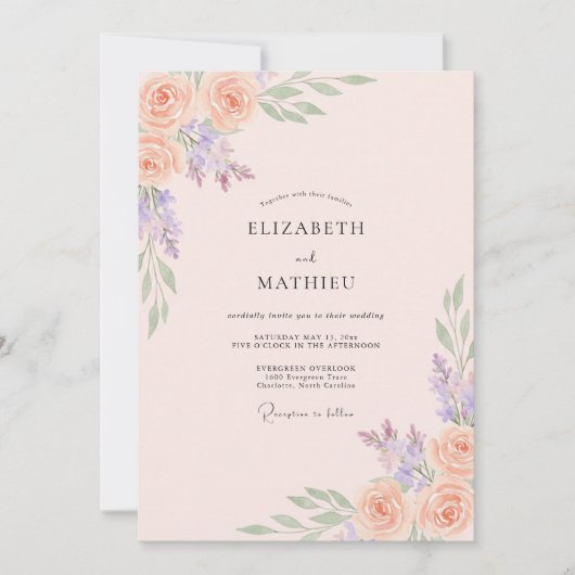 Invitation Mariage Abricot Paonée Violette (Devant)