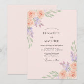 Invitation Mariage Abricot Paonée Violette (Devant / Derrière)
