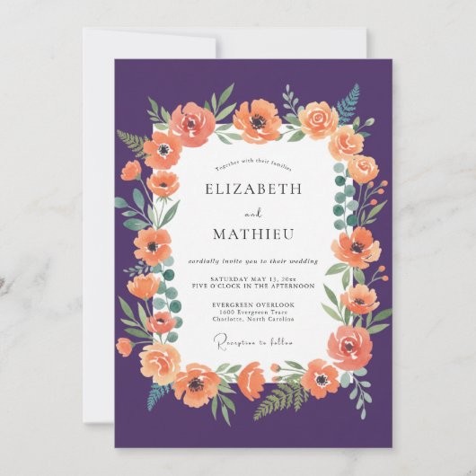 Invitation Mariage Abricot Pavot Prune (Devant)