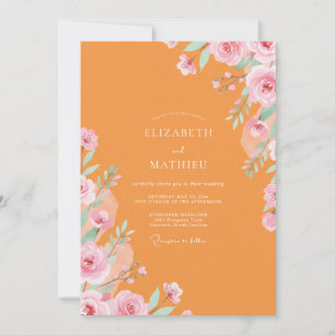 Invitation Mariage Abricot Pêche Ranunculus Eucalyptus