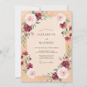 Invitation Mariage Abricot Prune Feuillage Doux Eucalyptus