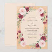 Invitation Mariage Abricot Prune Feuillage Doux Eucalyptus (Devant / Derrière)