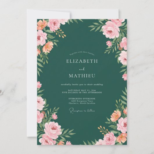 Invitation Mariage Abricot Ranunculus Eucalyptus Forêt (Devant)