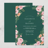 Invitation Mariage Abricot Ranunculus Eucalyptus Forêt (Devant / Derrière)