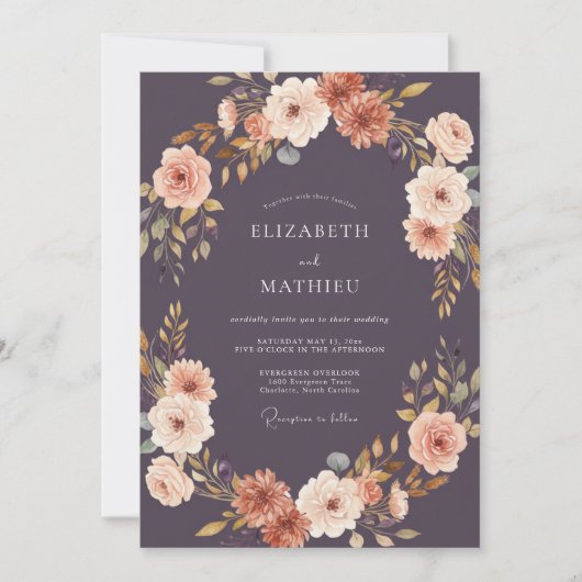 Invitation Mariage Abricot Ranunculus Gris Eucalyptus (Devant)