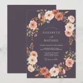 Invitation Mariage Abricot Ranunculus Gris Eucalyptus (Devant / Derrière)