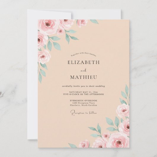 Invitation Mariage Abricot Rose Mousse (Devant)