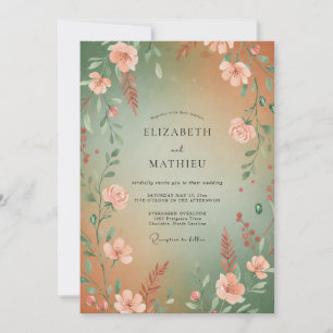 Invitation Mariage Abricot Sauge Ranunculus Eucalyptus