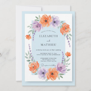 Invitation Mariage Abricot Violet Ranunculus Eucalyptus