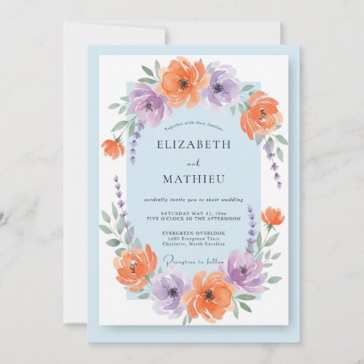 Invitation Mariage Abricot Violet Ranunculus Eucalyptus (Devant)