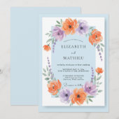 Invitation Mariage Abricot Violet Ranunculus Eucalyptus (Devant / Derrière)