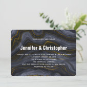 Invitation Mariage Abstrait Agate Or Moderne Noir Gris-Bleu (Debout devant)