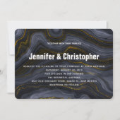 Invitation Mariage Abstrait Agate Or Moderne Noir Gris-Bleu (Devant)