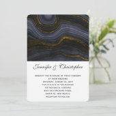 Invitation Mariage Abstrait Agate Or Moderne Noir Gris-Bleu (Debout devant)