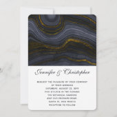 Invitation Mariage Abstrait Agate Or Moderne Noir Gris-Bleu (Devant)