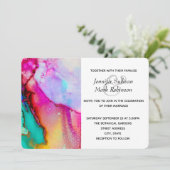 Invitation Mariage Abstrait Aquarelle Rose et Turquoise (Debout devant)
