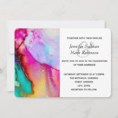 Invitation Mariage Abstrait Aquarelle Rose et Turquoise (Devant)