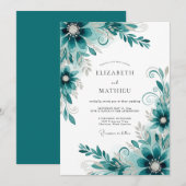 Invitation Mariage Abstrait aux Fleurs de Teal (Devant / Derrière)