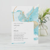 Invitation Mariage Abstrait bleu et or de luxe (Debout devant)