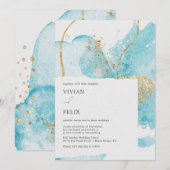 Invitation Mariage Abstrait bleu et or de luxe (Devant / Derrière)