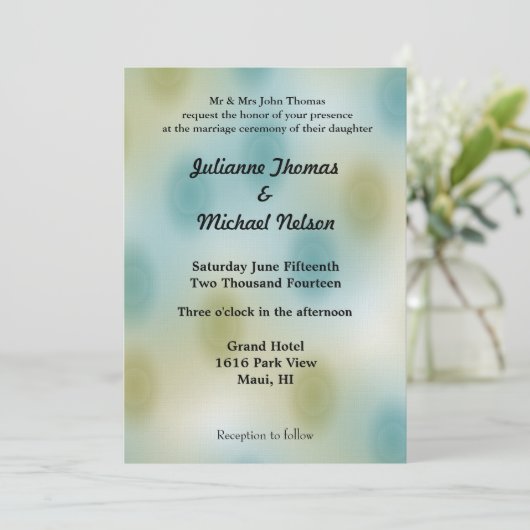 Invitation Mariage Abstrait bleu et vert (Debout devant)