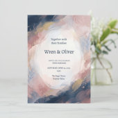 Invitation Mariage Abstrait Bleu Marine Rose (Debout devant)