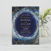 Invitation Mariage Abstrait Blue & Gold (Debout devant)