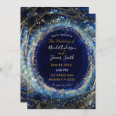Invitation Mariage Abstrait Blue & Gold (Devant / Derrière)
