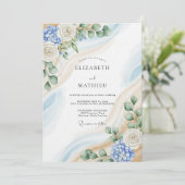Invitation Mariage Abstrait Botanique Bleu et Blanc (Debout devant)