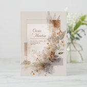 Invitation Mariage Abstrait Botanique Taupe Terracotta Or (Debout devant)