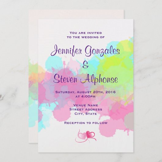 Invitation Mariage Abstrait coloré (Devant / Derrière)