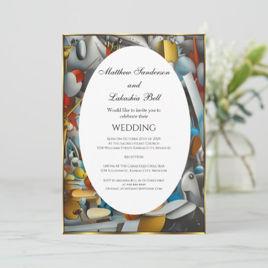 Invitation Mariage Abstrait coloré Élégant Moderne (Debout devant)