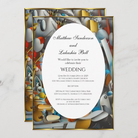 Invitation Mariage Abstrait coloré Élégant Moderne (Devant / Derrière)