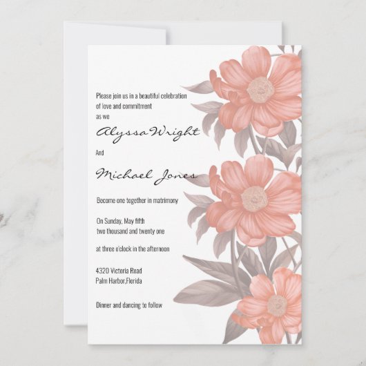 Invitation Mariage Abstrait corail brun rose rose (Devant)