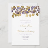 Invitation Mariage Abstrait de feuillage doré brun violet (Devant)