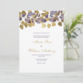 Invitation Mariage Abstrait de feuillage doré brun violet (Debout devant)